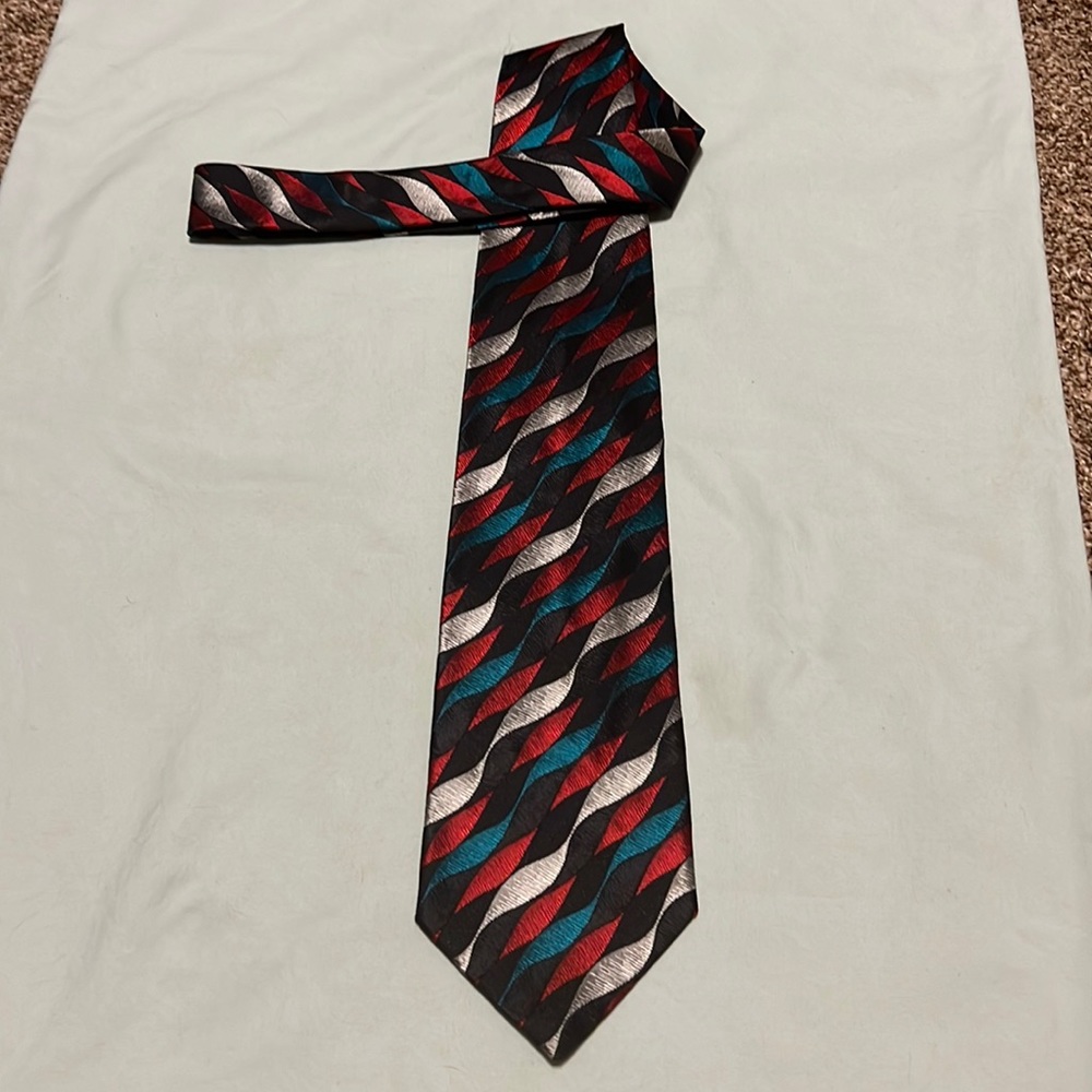 Zanzara black/silver/teal/red 100% silk tie